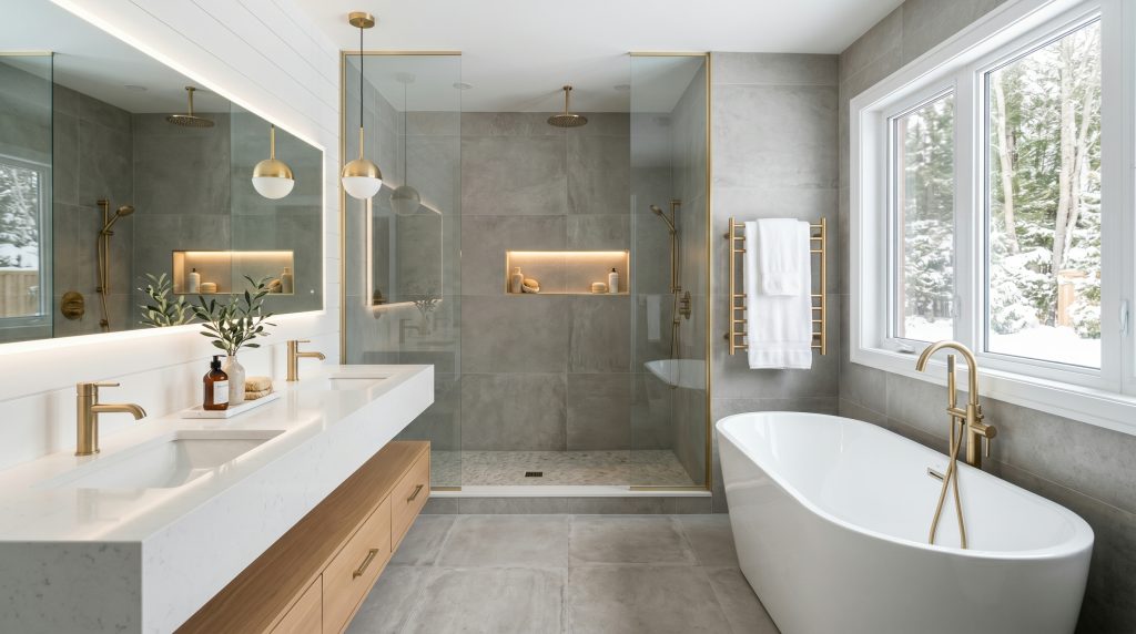 Bathroom renovation Kitchener - walk-in shower and soaker tub