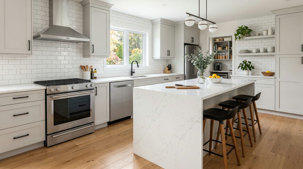 Quartz countertop installation in a Cambridge kitchen - Kitchen and Bath Reno Guys