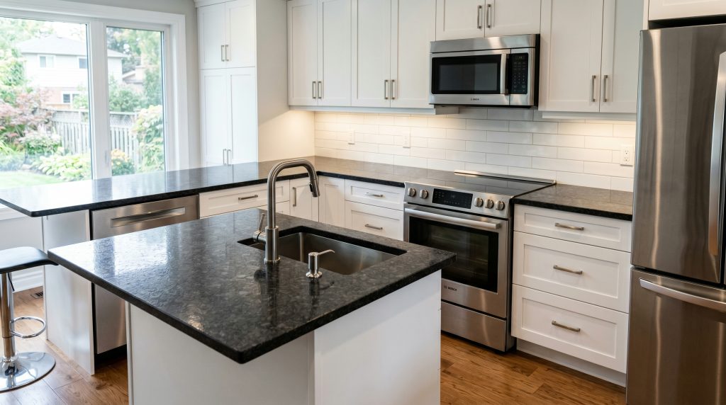 Granite countertop installation in a Waterloo kitchen - Kitchen and Bath Reno Guys